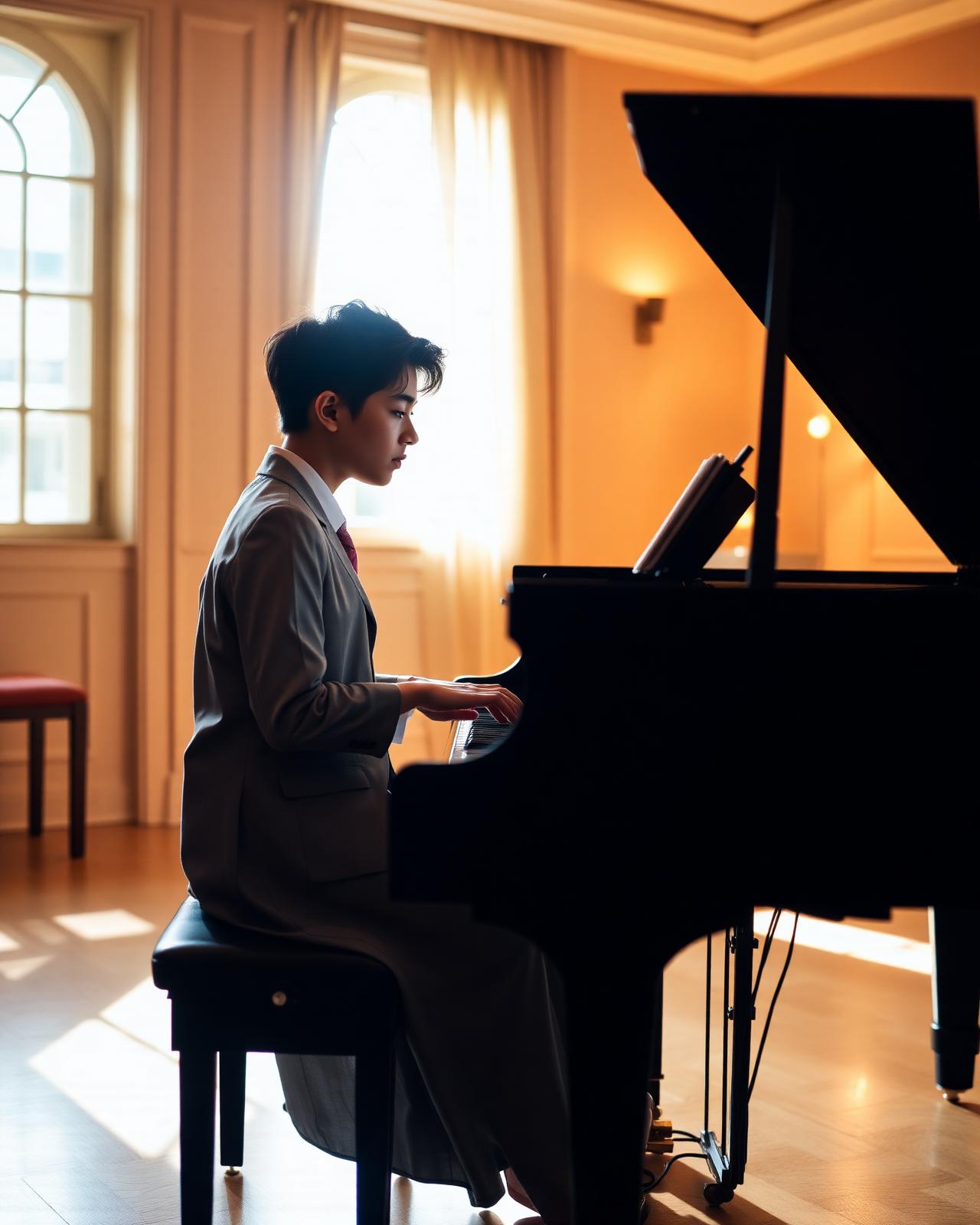 A student playing the piano at Gramercy Music Academy